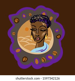 Beautiful black girl with grains of coffee