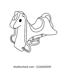 Beautiful black hand-drawn vector illustration of a plastic horse swing isolated on a white background