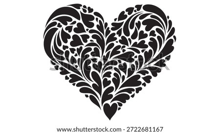 Beautiful black heart with floral pattern on white background