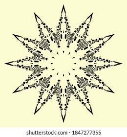 Beautiful black mandala design on yellow background. Vector illustration.