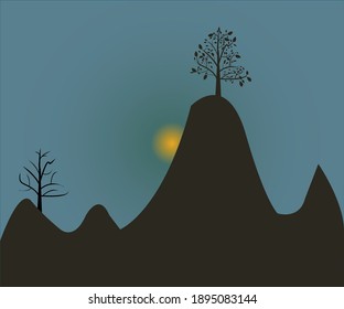 beautiful black mountain trees sky background