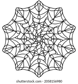 Beautiful black outlines of geometric, symmetric symbol, calming mandala picture. Perfect as a logo, coloring book picture, wall art, etc. Vector graphic in EPS file type, easy to edit.