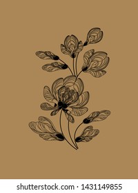 Beautiful black pattern of maple lionfish. Ethnic floral motif made from natural elements. Author's eco design