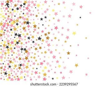 Beautiful black pink gold stardust vector design. Many starburst spangles Christmas decoration particles. Celebration star dust wallpaper. Spangle elements greeting decor.