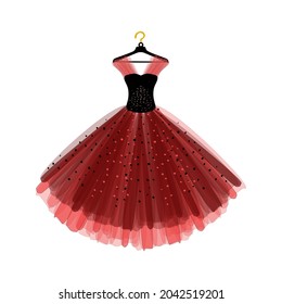 Beautiful black and pink party dress. Vector of Ball Gown on Hanger. Illustration on White Background. Vector Fashion Illustration. Elegance Party Dress.