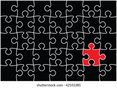 Beautiful Black Puzzle Vector with one missing red Puzzle