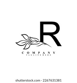 bonito diseño de logotipo de R negro con flor de lujo. Símbolo inicial del monograma R. logotipo floreciente. adecuado para logotipos de belleza, spa, salón, boutique, empresa, negocios, hotel, marca, etc