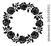 a beautiful black rose wreath vector illustration for any design project. floral element perfect for wedding invitations and other decorative uses. vector art.  isolated on white Background