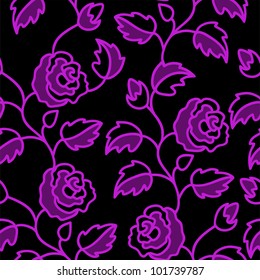 beautiful black seamless background with a purple pattern of roses
