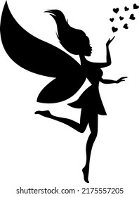 beautiful black silhouette of a fairy with hearts