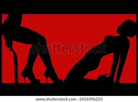 beautiful black silhouette of two seductive women on a red background
