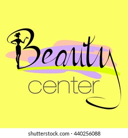 Beautiful black silhouette woman Beauty Logo, symbol, icon, sign for salon, spa salon, firm company or center on colorful background. Vector illustration