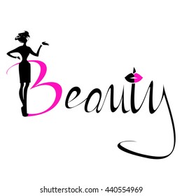 Beautiful black silhouette woman Beauty Logo, symbol, icon, sign for salon, spa salon, firm company or center. Vector illustration
