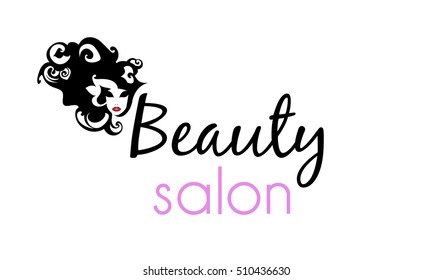 Beautiful black silhouette woman with hairstyle in abstract style Beauty Logo, sign, symbol, icon for salon, spa salon, firm company or center. Vector illustration