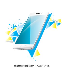Beautiful black smartphone. Ready-made flyer design and sales flyers. Vector illustration for a poster or poster. Model for games or applications.