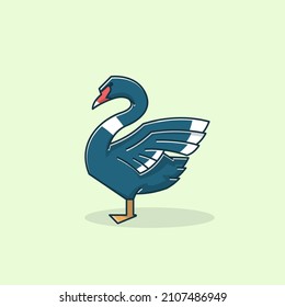 Beautiful Black Swan Goose Duck Standing Wings Vector Cartoon