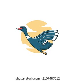 Beautiful Black Swan Goose Duck Flying Sun Vector Cartoon