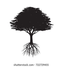 Beautiful Black Tree with Leaves. Vector Illustration.
