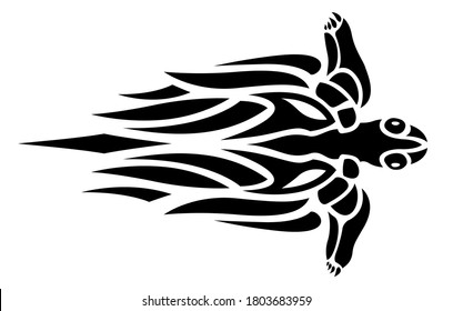 Beautiful black tribal tattoo illustration with fast turtle on the white background