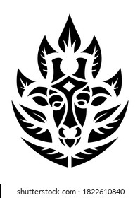 Beautiful black tribal tattoo illustration with giraffe and leaves isolated on the white background