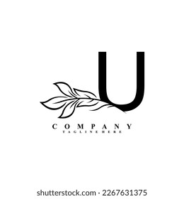 beautiful black U logo design with luxury flower. Initial U monogram symbol. flourish logo. suitable for logos of beauty, spa,salon,boutique,company,business,hotel,brand,etc