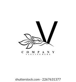 beautiful black V logo design with luxury flower. Initial V monogram symbol. flourish logo. suitable for logos of beauty, spa,salon,boutique,company,business,hotel,brand,etc