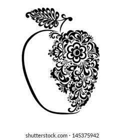 beautiful black and white apple decorated with floral pattern. Many similarities to the author's profile