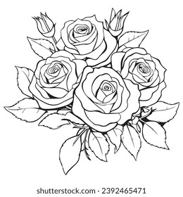 beautiful black and white bouquet rose and leaves. Floral arrangement isolated on background. design greeting card and invitation of the wedding, birthday, Valentine s Day, mother s day, holiday.