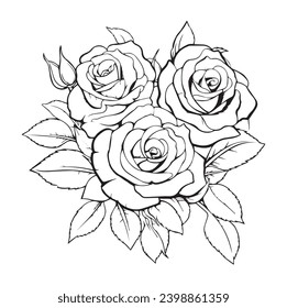 beautiful black and white bouquet rose and leaves. Floral arrangement isolated on background. design greeting card and invitation of the wedding, birthday, Valentine s Day, mother s day, holiday.