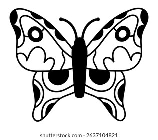 Beautiful black and white butterfly with decorative wings, perfect for children's books, coloring books, or any design that needs a touch of nature