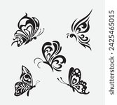Beautiful black and white butterfly isolated vector image, Illustrations of butterfly silhouette icon on white background
