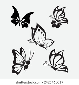 Beautiful black and white butterfly isolated vector image, Illustrations of butterfly silhouette icon on white background svg
