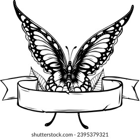 Beautiful black and white butterfly Outline vector