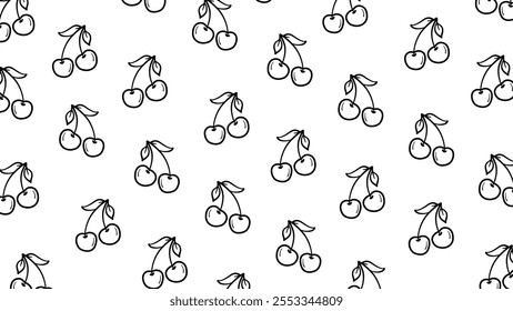 beautiful black and white cherry background pattern. cute cherry vector seamless pattern