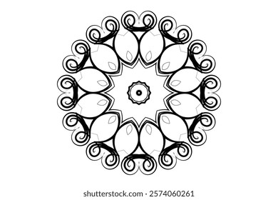Beautiful Black and White Circular Mandala with Elegant Patterns on a Pristine White Background	
