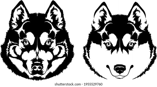 Beautiful black white dog head (muzzle) breed husky or wolf
A set of elements for the logo or cutting out of needlework