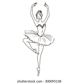 Beautiful black and white drawing ballerina on a white background,sketch,vector.