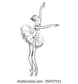 Beautiful black and white drawing ballerina on a white background, sketch, vector.