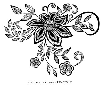 beautiful black and white floral pattern design element