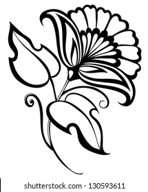 beautiful black and white flower, hand drawing. Floral design element in retro style. Many similarities to the author's profile