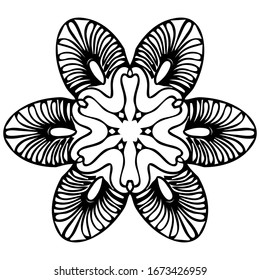 Beautiful black and white flower with imitation of lace, eyelets, design element. Floral design element.