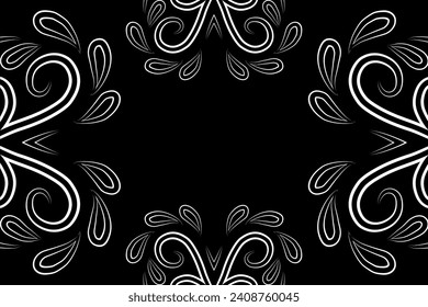 Beautiful black and white frame gradient flowers line art pattern of indonesian culture traditional tenun batik ethnic dayak ornament 