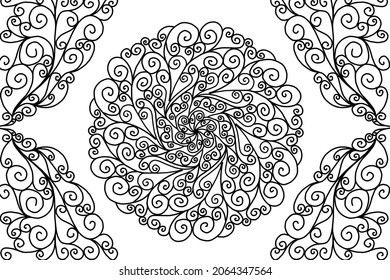 Beautiful black and white gradient batik ethnic flower floral and leaf frame design Vector for wallpaper background ads or presentation template