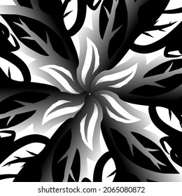 Hermoso gradiente blanco y negro batiente color étnico flor floral y diseño de marco de hoja Vector para anuncios de fondo de papel de pared o plantilla de presentación