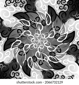 Beautiful black and white gradient batik ethnic colour flower  floral and leaf frame design Vector for wallpaper background ads or presentation template