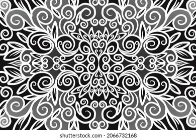 Beautiful black and white gradient batik ethnic colour flower  floral and leaf frame design Vector for wallpaper background ads or presentation template
