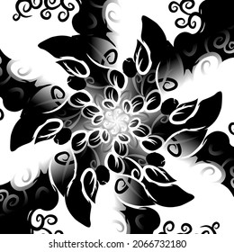 Beautiful black and white gradient batik ethnic colour flower  floral and leaf frame design Vector for wallpaper background ads or presentation template