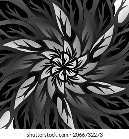 Beautiful black and white gradient batik ethnic colour flower  floral and leaf frame design Vector for wallpaper background ads or presentation template