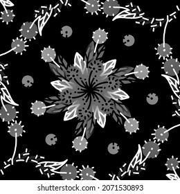 Beautiful black and white gradient batik ethnic colour flower  floral and leaf frame design Vector for wallpaper background ads or presentation template