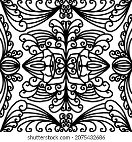 Beautiful black and white gradient batik ethnic flower floral and leaf frame illustration for wallpaper background ads or presentation template